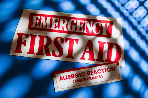 Close-up text Emergency First Aid with illness sympton - accident.